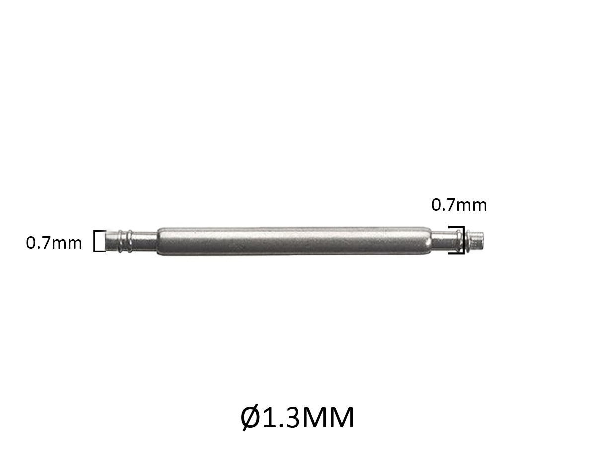 Pasador de barra de resorte Masar SLX, diámetro 1,3 mm, doble brida, acero inoxidable 316L, punta de 0,7 mm, 2 unidades