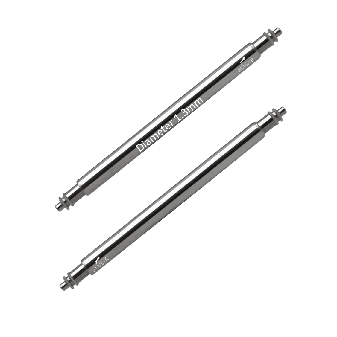 Pasador de barra de resorte Masar SLX, diámetro 1,3 mm, doble brida, acero inoxidable 316L, punta de 0,7 mm, 2 unidades