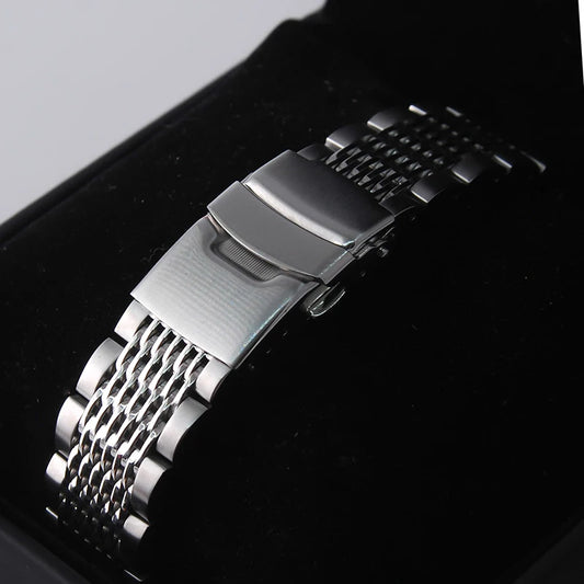 Cinturino per orologio di lusso in acciaio inossidabile con maglie solide, fibbia déployante, ricambio per cinturino di sicurezza, 18 mm, 22 mm, 20 mm