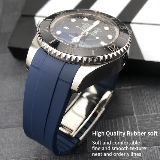 Silicone Rubber Watch Strap Replacement for Rolex, Dive Sport Band, Blue, Black, DEEPPCT, Sea-Dweller, Free Tools, 21mm, 126660