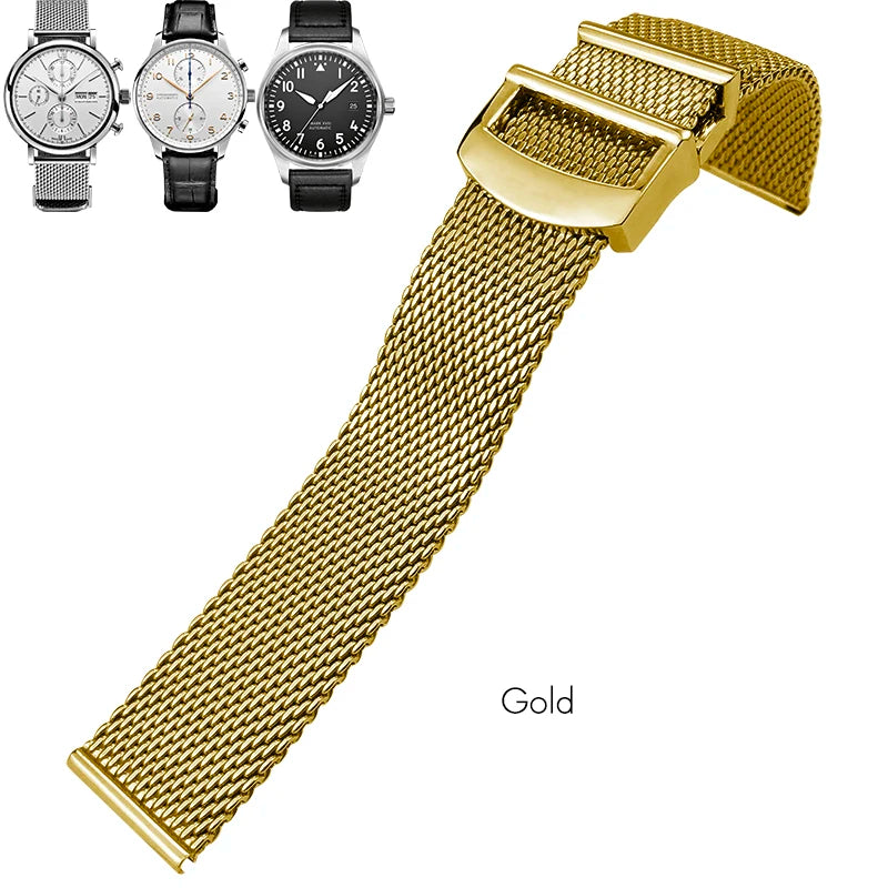Cinturino solido per orologio in acciaio inossidabile, 20 mm 21 mm 22 mm, per IWC Pilot Portofino, oro rosa argento, strumenti di alta qualità