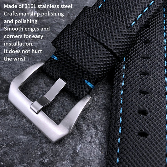 Bracelet de montre en tissu nylon de haute qualité, bracelet en cuir véritable, toile noire et bleue, structure en acier inoxydable, Panerai, 22mm, 24mm, 26mm