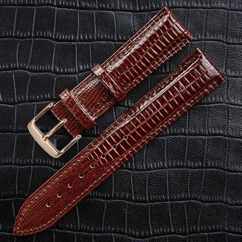 Bracelet de montre en cuir Texture lézard, boucle ardillon, pour femmes et hommes, 12mm 14mm 16mm 18mm 20mm 22mm 24mm