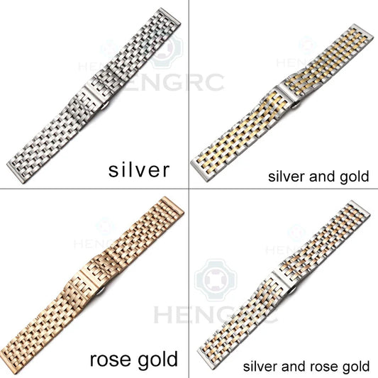 Cinturino per orologio in acciaio inossidabile, 20mm 22mm, per uomo e donna, estremità diritta, argento, oro rosa, fibbia, accessori