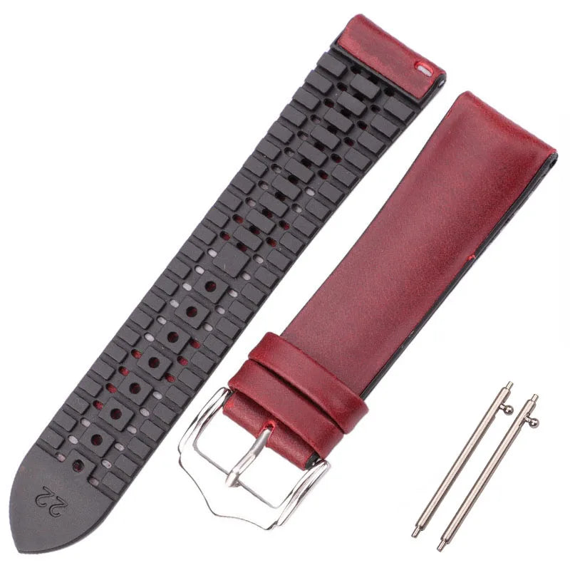 Bracelet de montre en cuir véritable pour hommes et femmes, en caoutchouc et Silicone, étanche et respirant, boucle, accessoires d'horloge 18 20 22mm