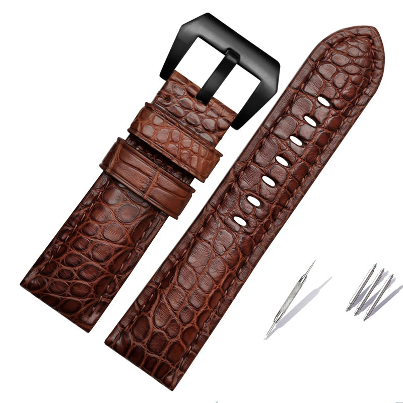 Men's Crocodile Watch Strap, Genuine Leather Watch Band, Black, Brown, High Quality, Panerai 441, 24mm, 26mm, 22mm