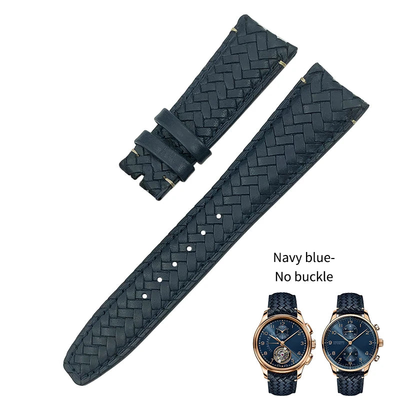 High Quality Cowhide Woven Watch Strap, 20 21mm 22mm, Suitable for IWC Portugieser Pilot Watches, Curved End, Genuine Leather Watchband