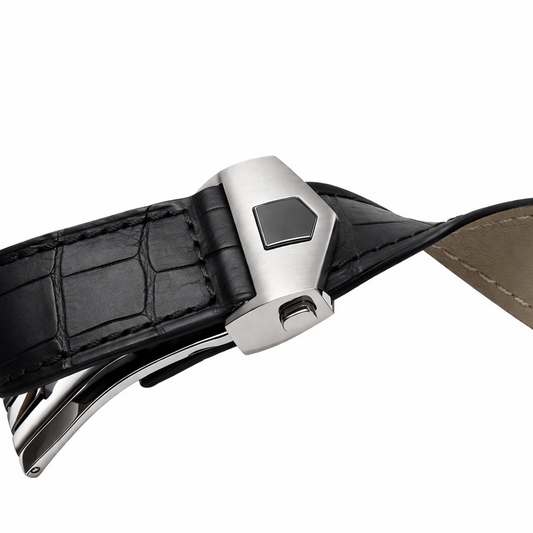 Bracelet Montre Cuir façon Alligator - Marron - Boucle Déployante - Universel