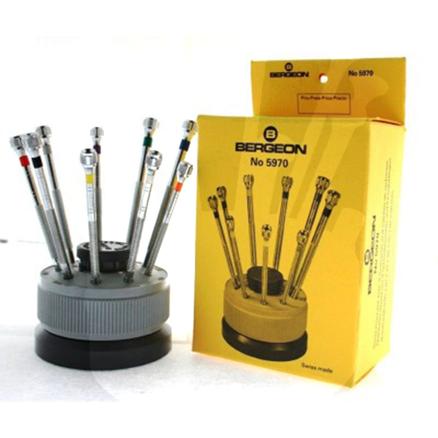 Bergeon Kit 5970 - Screwdriver with rotating stand - chrome-plated brass