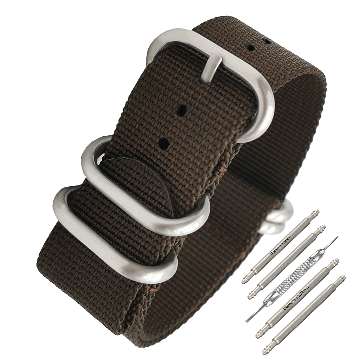 Masar ZULU Bracelet Nato 22mm Nylon - Marron / Boucle Satin - Homme - Strap Raide et épais 2mm