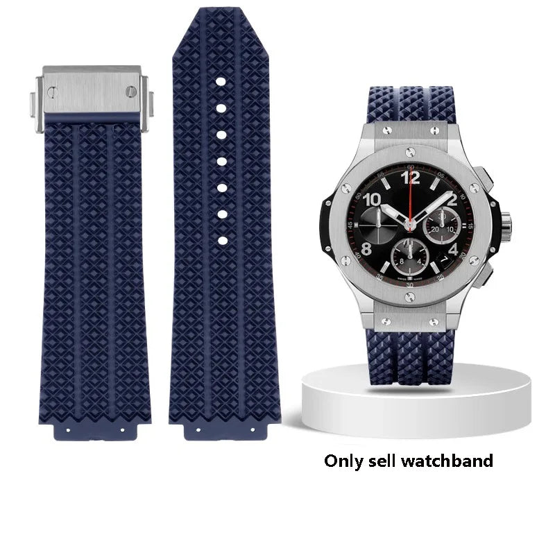 Uhrenarmband für HUBLOT BIG BANG Klassik-Serie, 17mm-25mm, aus schwarzem und blauem Kautschuk, wasserdichtes Silikon-Uhrenzubehör