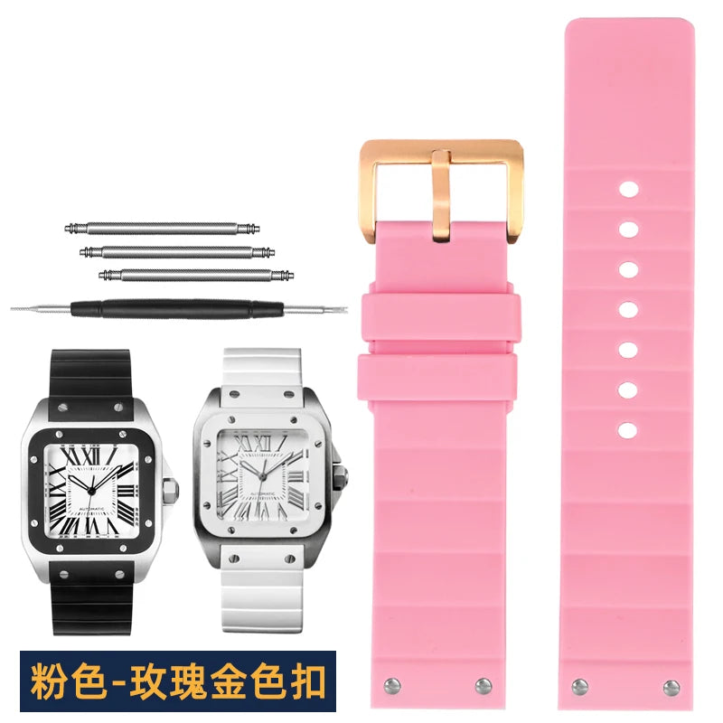 20mm 23mm bracelet de montre pour Cartier Santos Sandoz Santos 100 bracelet de montre en Silicone en caoutchouc hommes et femmes noir