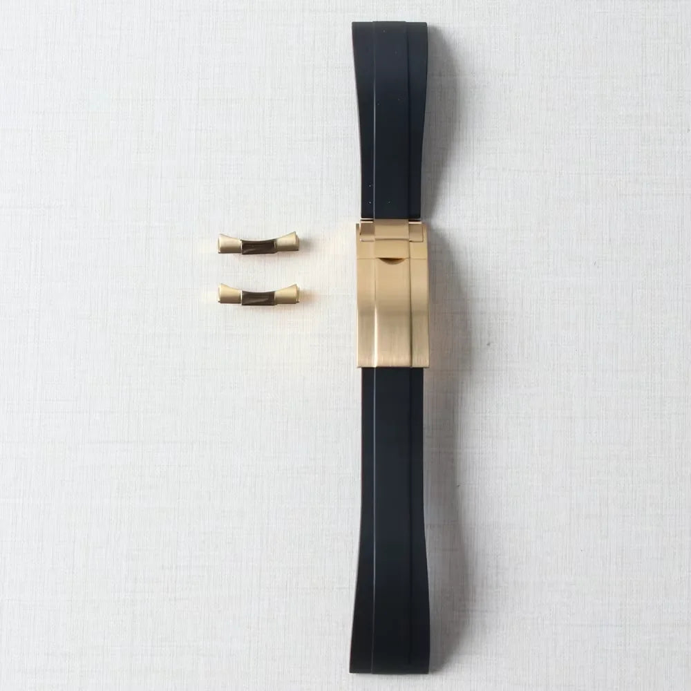 Bracelet de montre en caoutchouc de 20mm pour Yacht-Master Seiko Daytona Submariner, extrémité incurvée avec boucle Endlink, Bracelet en Silicone noir