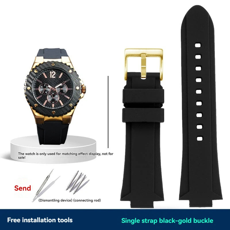 For GUESS W0149L5 series soft resin silicone watch chain watch strap with convex mouth, 26x14mm waterproof watch strap