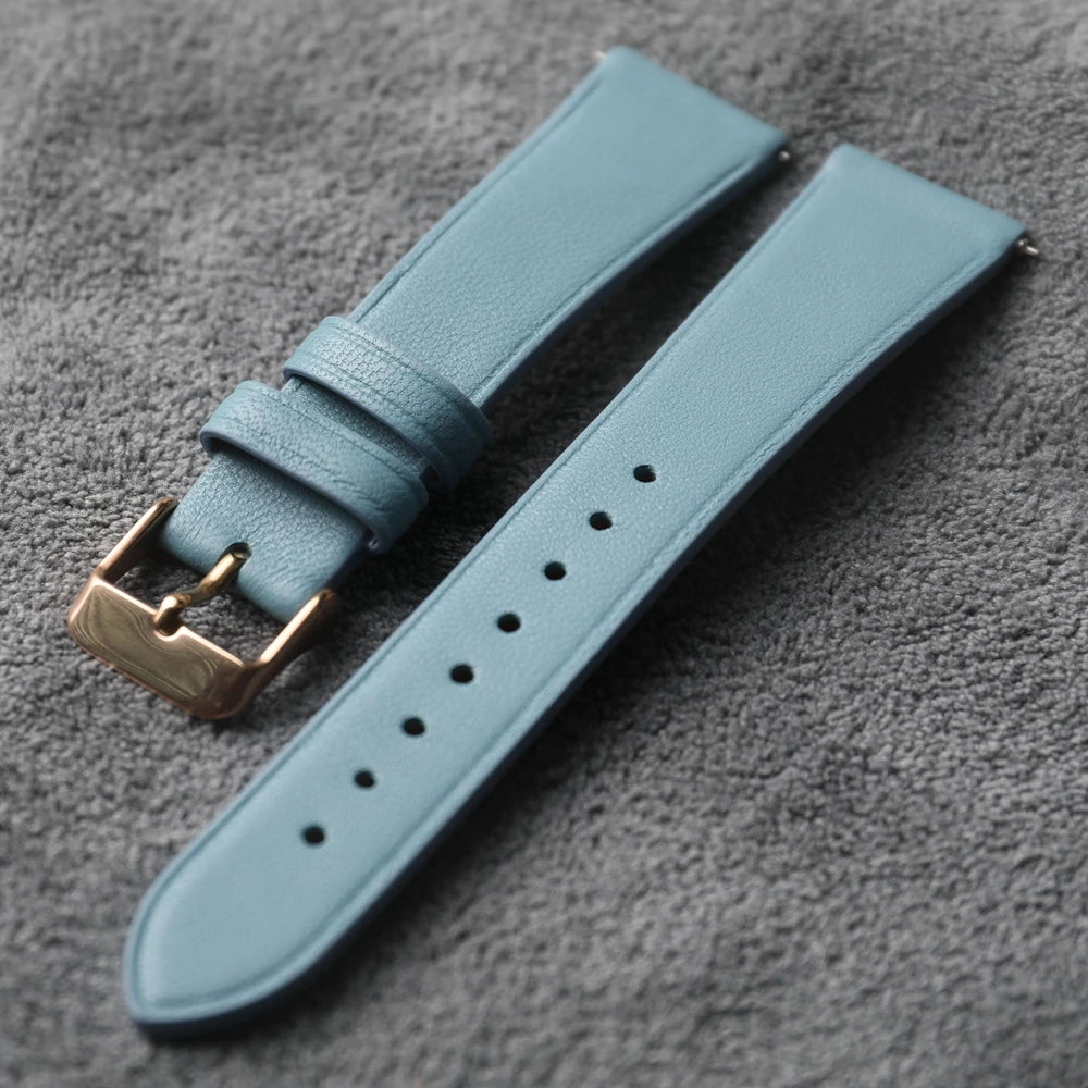 Bracelet en cuir véritable souple fait à la main, cuir de vachette Napa, dégagement rapide gris et bleu, style vintage, taille S et M, 19mm, 20mm