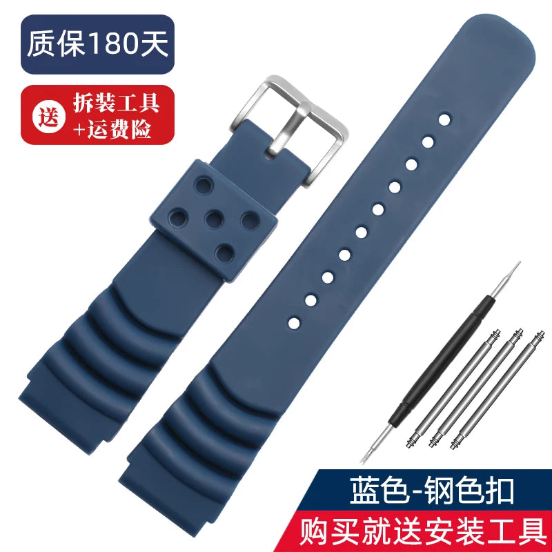 Cinturino per immersioni in silicone 22 mm 20 mm 24 mm per Seiko 5/SKX007/Turtle/Samurai – Cinturino per orologio impermeabile nero e blu con fibbia ad ardiglione