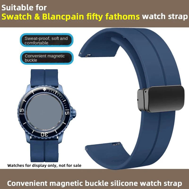 Soft silicone strap for men and women, Swatch, Blancpain Fifty Fathoms, Five Ocean, blue, orange, green, gray, tool, Co brand, 22mm