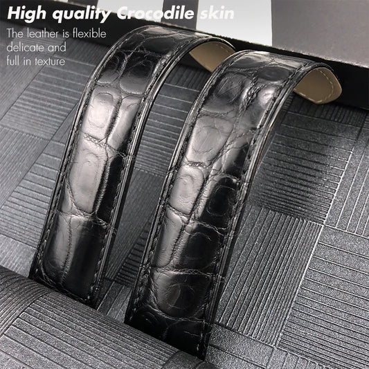 Genuine Leather Watch Strap for Cartier Ballon Bleu de Cartier, Crocodile Skin, Black, Brown, 14mm, 16mm, 18mm, 20mm, 22mm