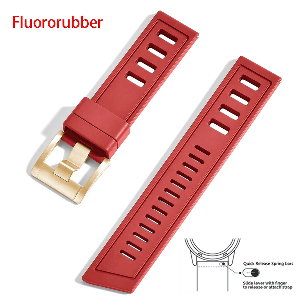 Nouveau bracelet de montre robuste FKM 20mm 22mm bracelet étanche en caoutchouc fluoré à dégagement rapide 5mm d'épaisseur unisexe adapté pour montre de sport de plongée