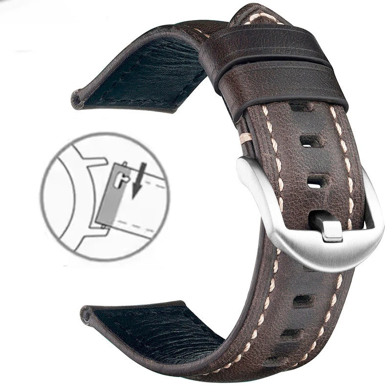 Correa de reloj de cuero de liberación rápida de 20 mm 22 mm, cuero auténtico Crazy Horse aceitado y encerado, estilo vintage, producto estrella, correa de repuesto retro para ropa de trabajo