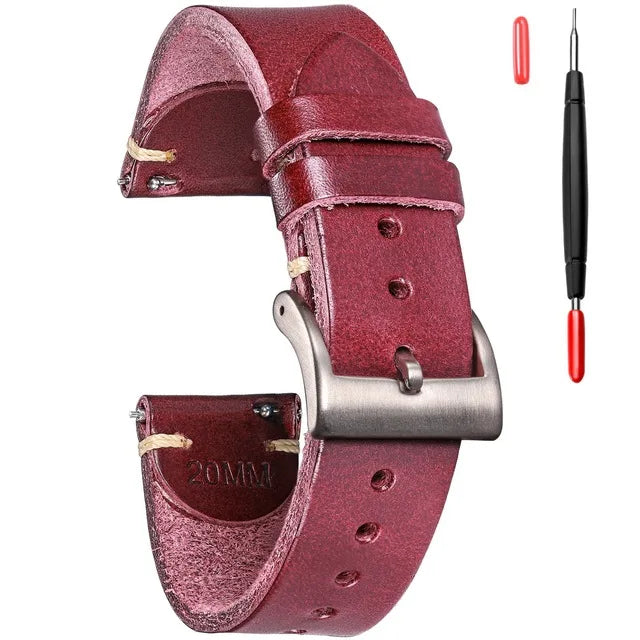 HEMSUT Men's Leather Watch Straps, Italian Buttero Handmade Watchband, Quick Release 18mm 20mm 22mm Vintage Round Replacement