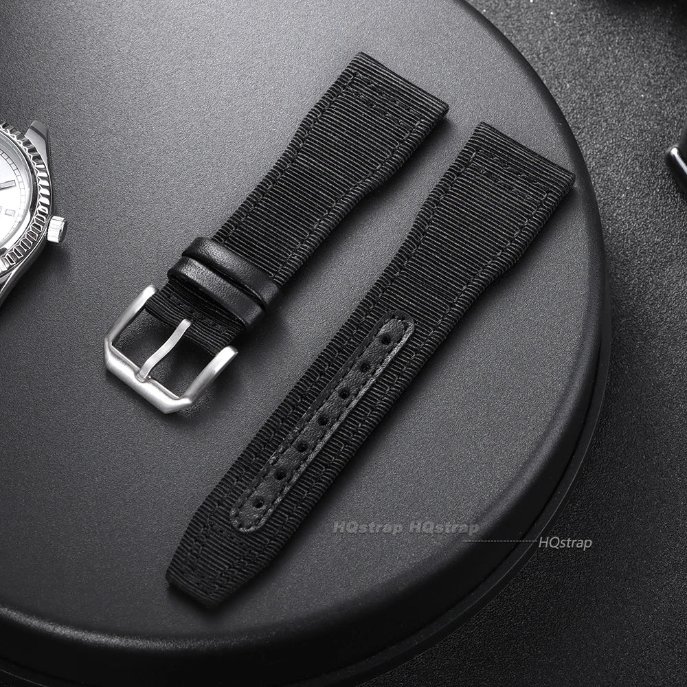 Bracelet de montre en toile de Nylon, 20mm 21mm 22mm, pour pilote IWC, ceinture de poignet en cuir pour femmes et hommes, noir, vert armée, bracelet en cuir de vache bleu