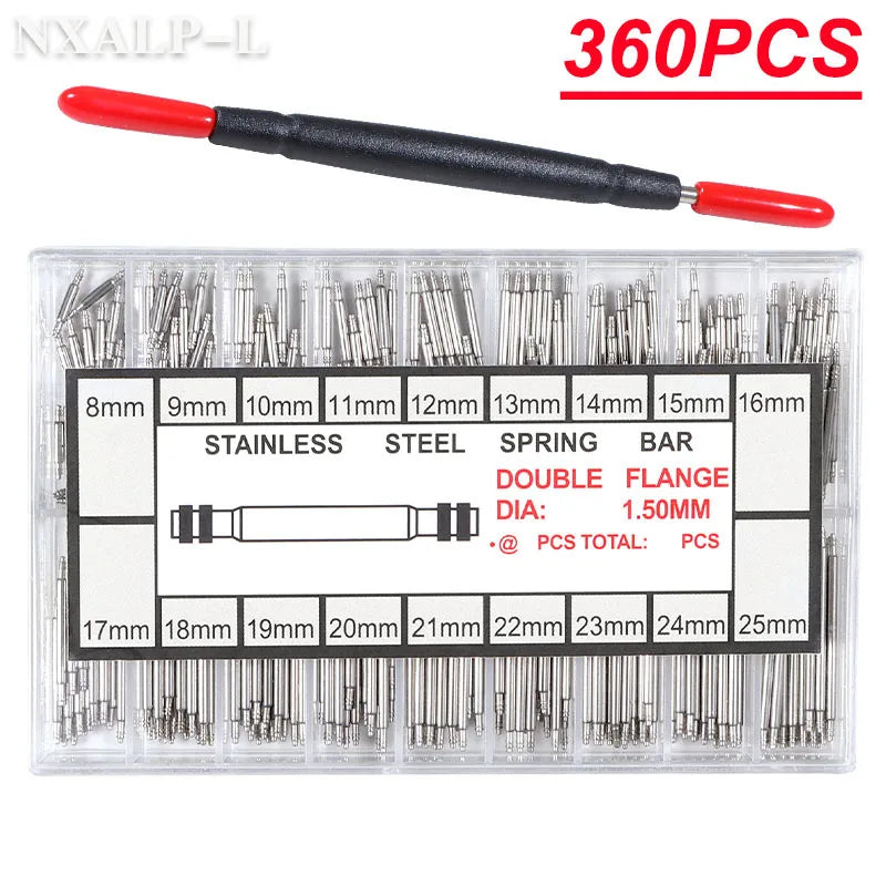 Barres à ressort en acier inoxydable, 360mm/1.5mm, longueur 8mm- 25mm, goupille de liaison en métal pour bracelet de montre, outils de réparation de montres, 1.8 pièces/ensemble
