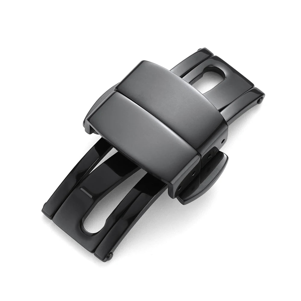 Fermoir à boucle en métal pour bracelet de montre en acier inoxydable, bouton noir argenté poli 16mm 18mm, accessoires de boucle de bracelet de montre