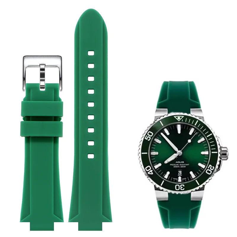 Cinturino in gomma siliconica con interfaccia convessa 24*11 per orologio subacqueo ORIS AQUIS, cinturino impermeabile con fibbia pieghevole