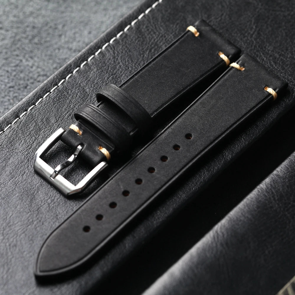Genuine Leather Bracelet for Men, Handmade, Italian Head, Vintage Style, 18 19 20 21 22MM, Black, Brown, Grey, Green