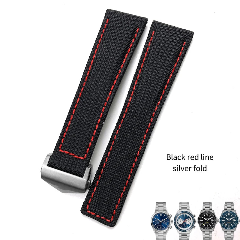 High-quality nylon canvas watch strap, watch strap, black leather strap, suitable for Tag Heuer, Aquaracer, Carrera, free tools, 20mm, 22mm