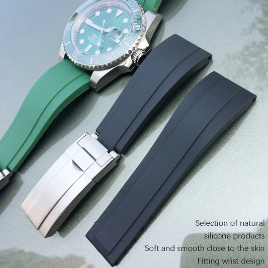 Rubber Watch Strap, 20mm 21mm, for Rolex Submariner OYSTERFLEX Daytona GMT Yacht Master, Stainless Steel Clasp