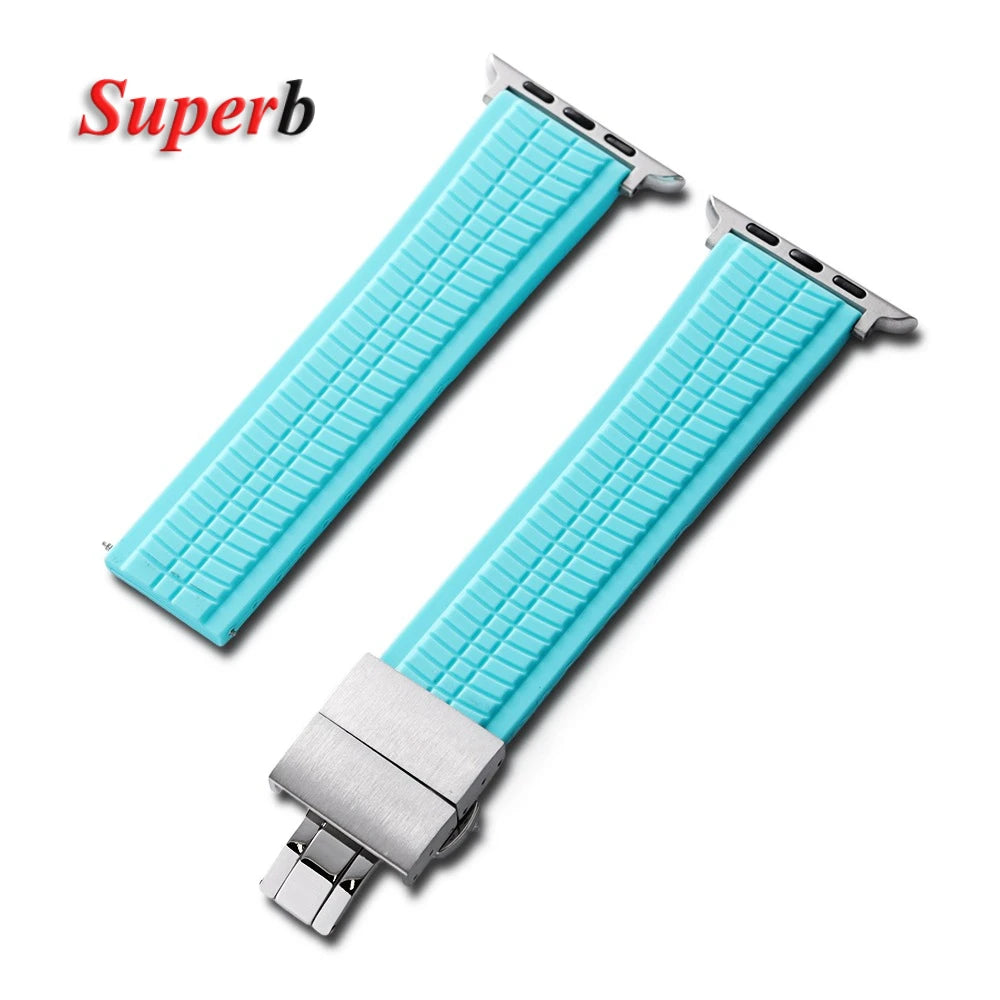 Rubber band for Apple Watch, 46mm 45mm 44mm 42mm, for Iwatch Ultra 2 1 49mm Series 10 9 8 7 Se 6 5 Se, Luxury strap
