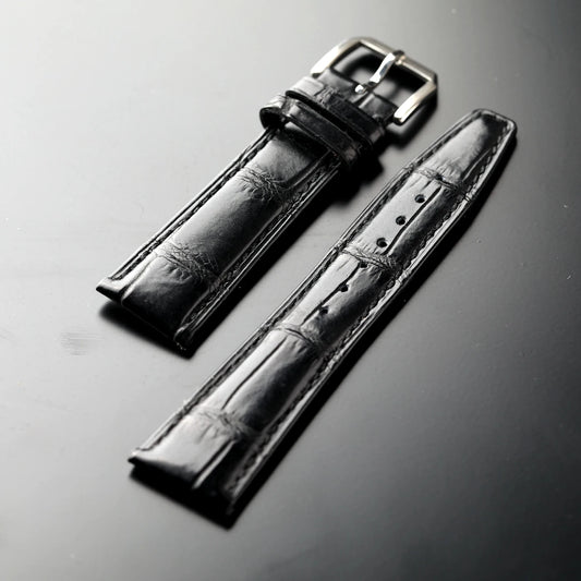 Handmade crocodile leather strap 20MM 21MM 22MM, black leather, retro style men's leather watch band, compatible with Pilot Mark