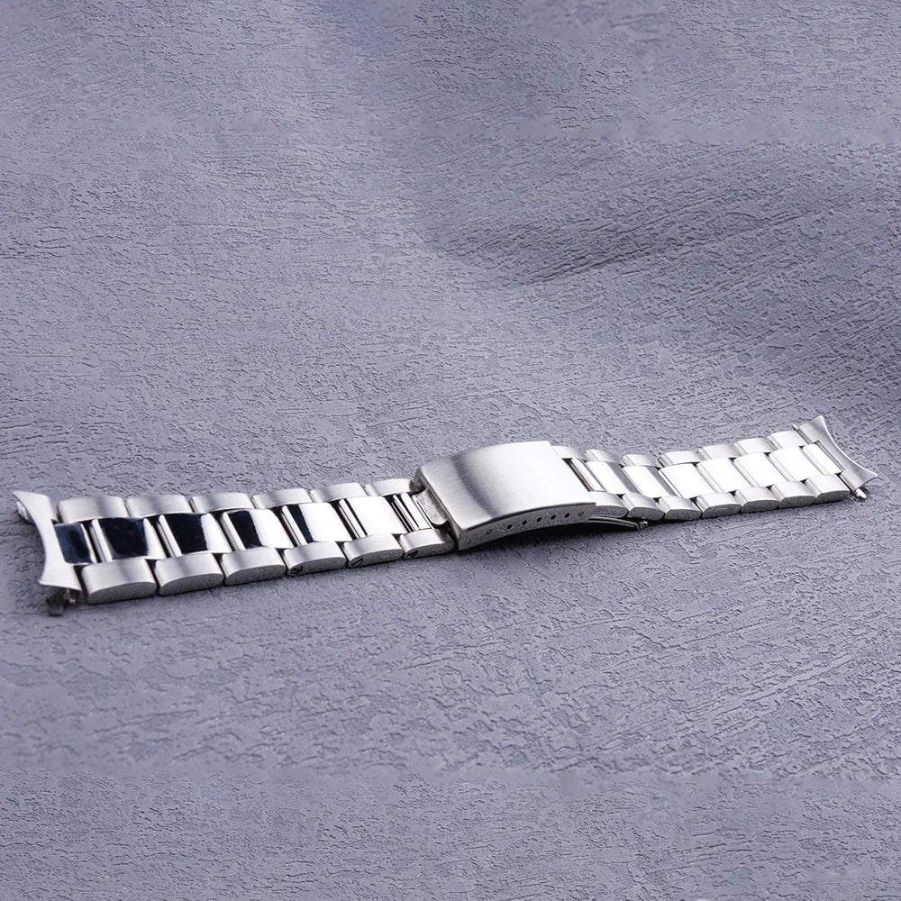 Cinturino per orologio da 19 mm, lucidatura argento, estremità curva e cava, stile Oyster, per SEIKO 5 SNXS73 75 77 79 80 81 SNFF05 SNXG47