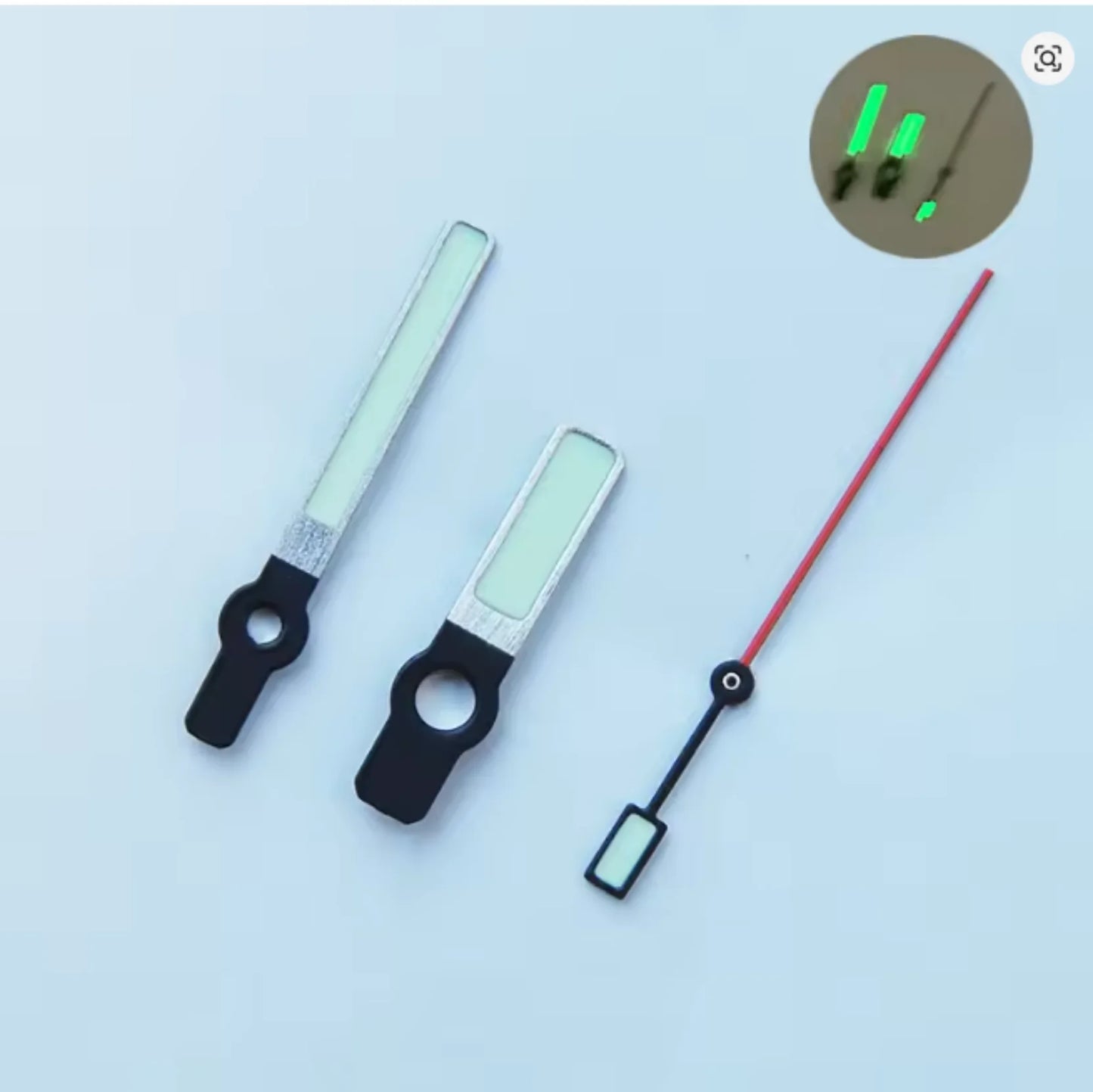 Lancette luminosa verde SKX007/SRP777, set di lancette per NH35 NH36 62MAS, movimento di orologio a tre lancette, lancette nere e rosse