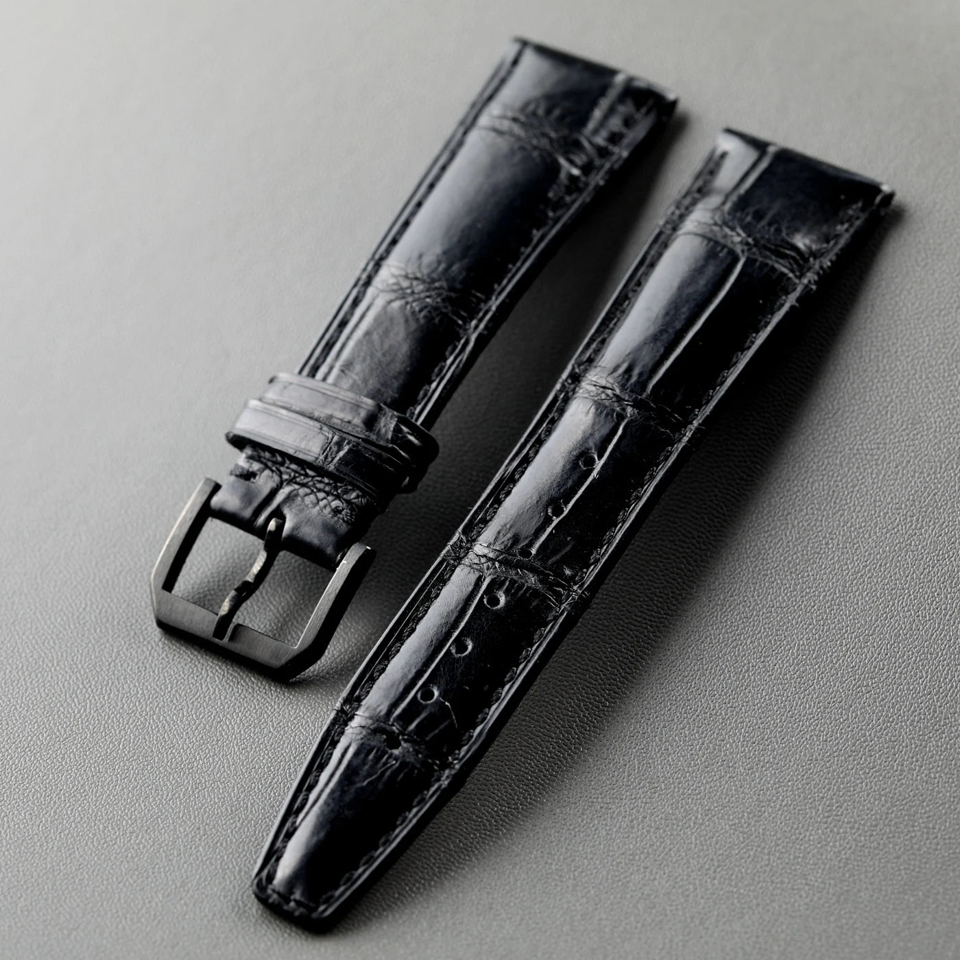Handmade crocodile leather strap 20MM 21MM 22MM, black leather, retro style men's leather watch band, compatible with Pilot Mark