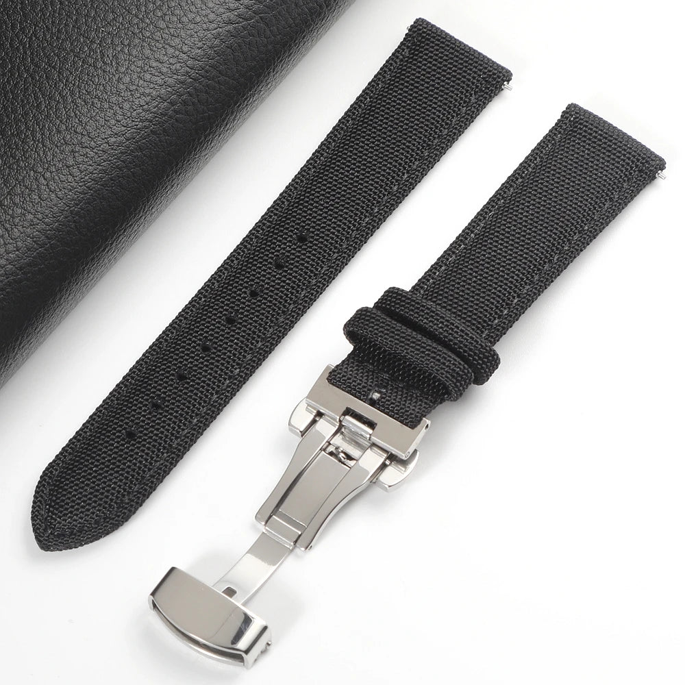 Cinturino per orologio in tela di nylon 18mm 19mm 20mm 21mm 22mm 24mm, cinturino impermeabile a sgancio rapido con fibbia deployante a farfalla