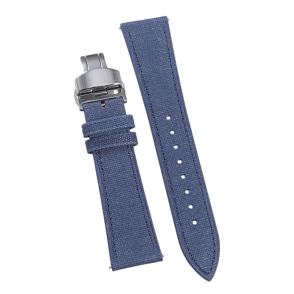 Bracelet de montre en toile haute densité 20 mm 22 mm, bracelet de montre rétro en cuir et tissu avec boucle papillon à dégagement rapide