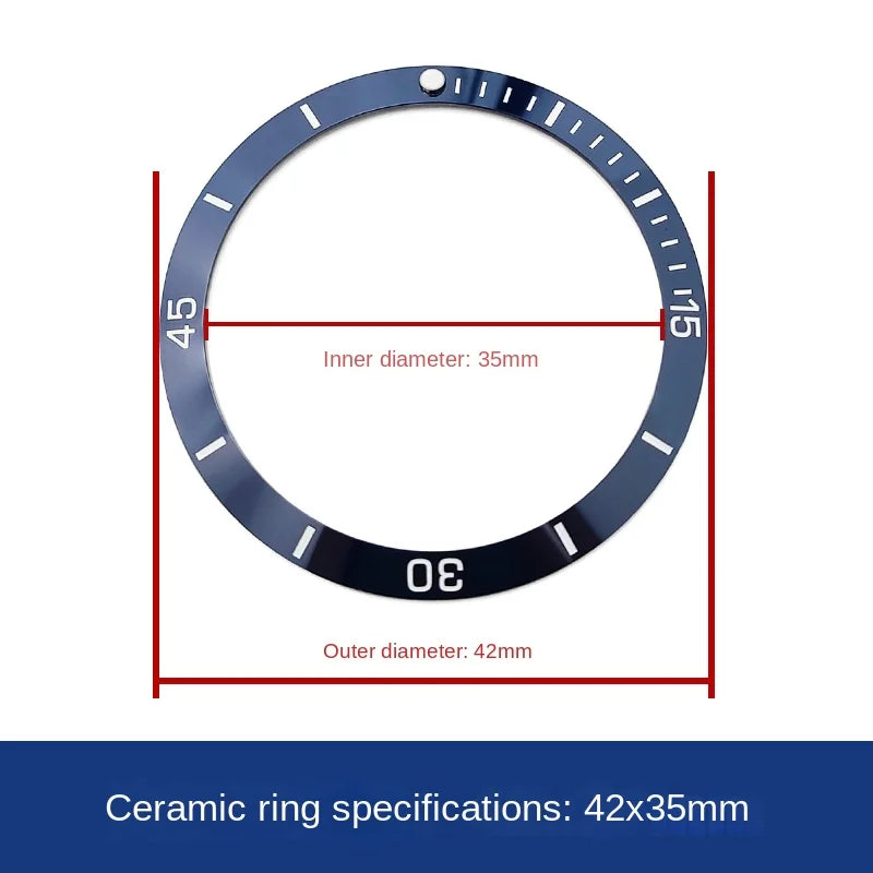 Anello inserto ghiera in ceramica 42x35mm, pendenza adatta a 46mm per Breitling SUPEROCEAN A17378E71C1A1, cerchio scala blu, luce verde a ore 12