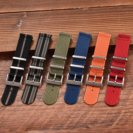 Quick Release Nylon Watch Strap - Durable Two-Piece Ribbed Texture Band 18mm 20mm 22mm for Military Tactical Watches