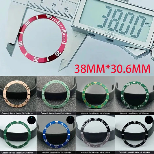 GMT・ダイバーズウォッチ用 38mm * 30.6mm 傾斜セラミックベゼルインサート(40mmメンズ腕時計用、文字盤およびベゼルインサート交換部品)