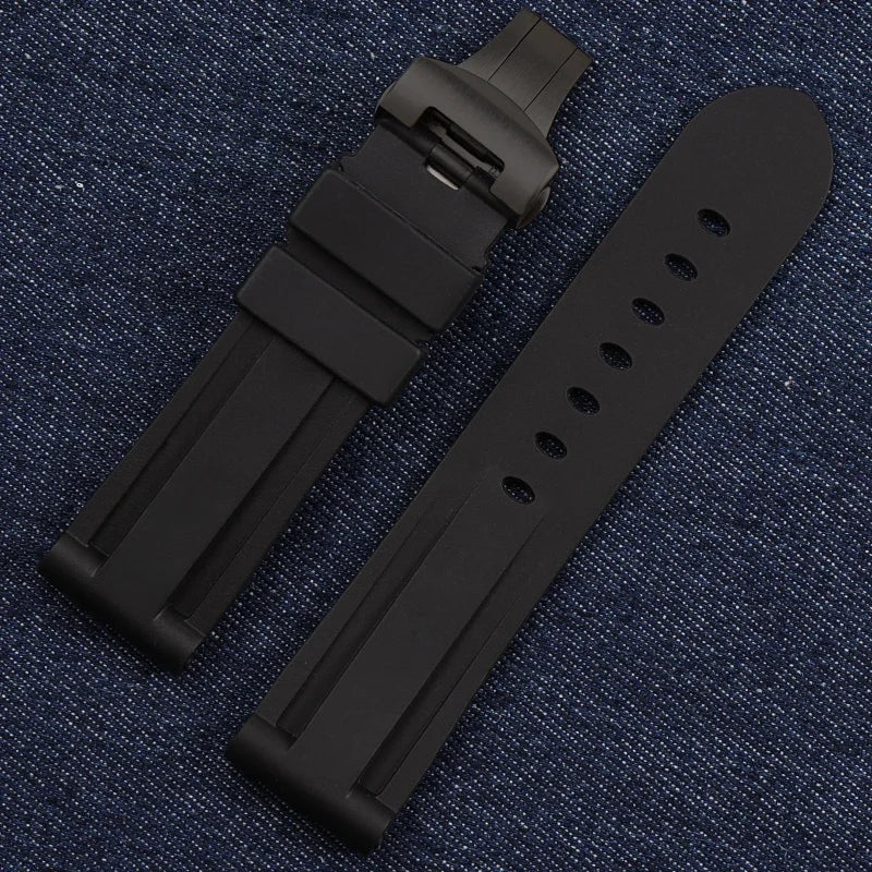 Bracelet de montre en silicone 22/24mm, pour montres Panerai, accessoires en acier inoxydable, fermoir à boucle papillon, remplacement