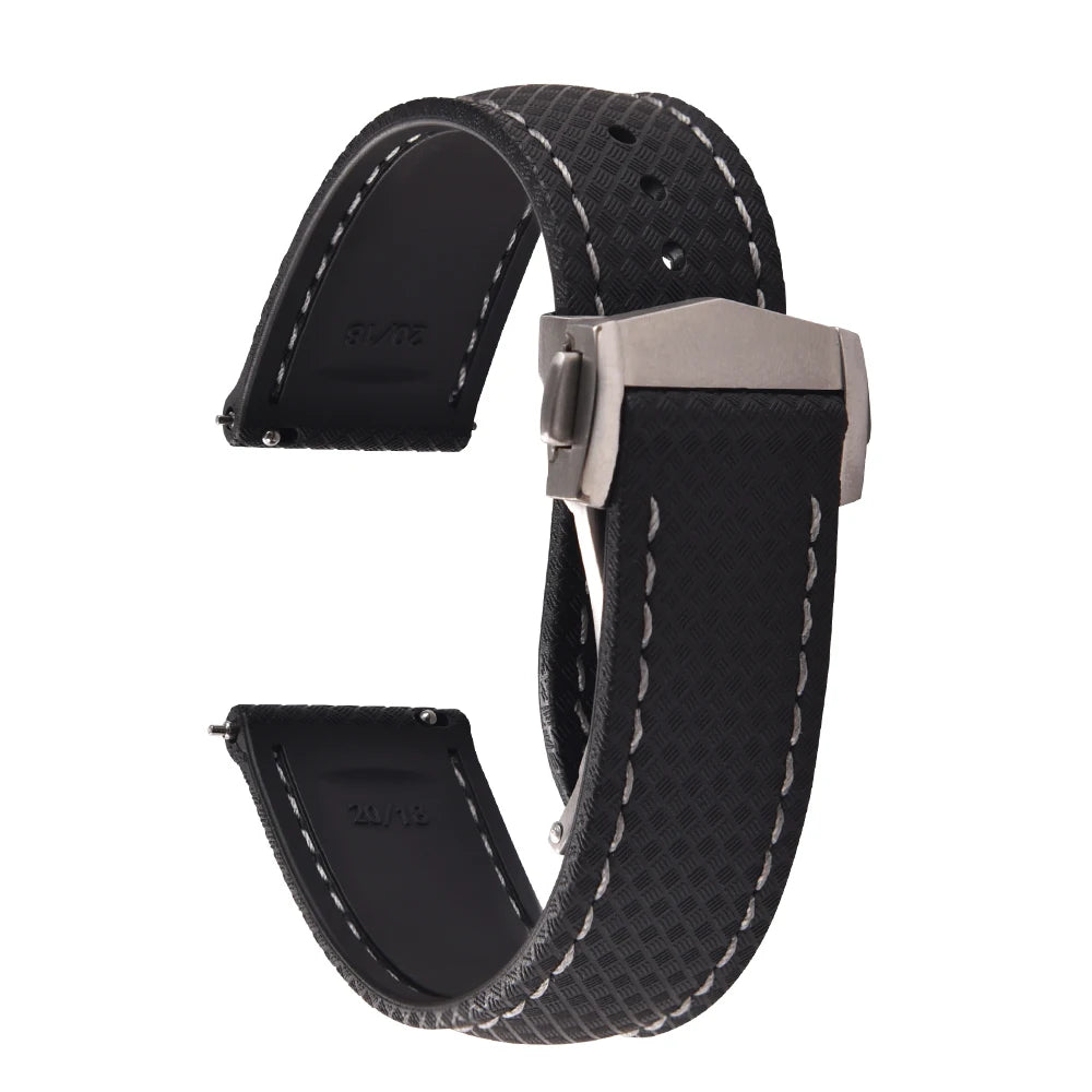 FKM Waterproof Rubber Watch Band Quick Release Deployment Clasp Straps 20mm 22mm Universal Watch Bracelet