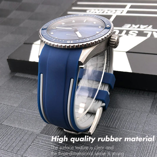Cinturino per orologio in gomma naturale con estremità curva da 23 mm, per Blancpain Fifty Fathoms 5000 5015, in silicone morbido, nero, impermeabile