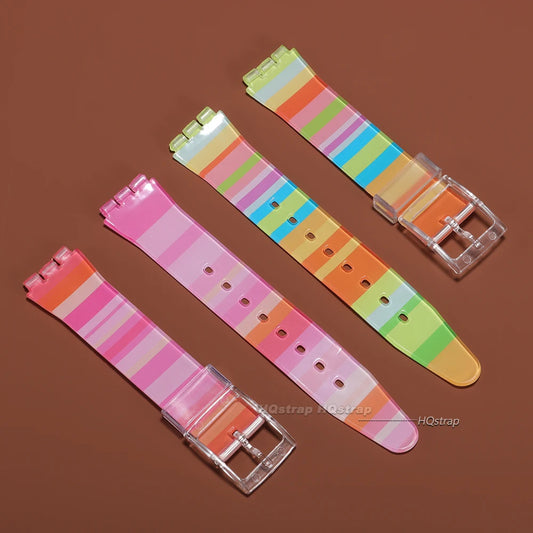 Bracelet de montre en caoutchouc de Silicone, 16mm 17mm 19mm, pour Swatch, couleur gelée colorée, remplacement de Bracelet de Sport pour femmes