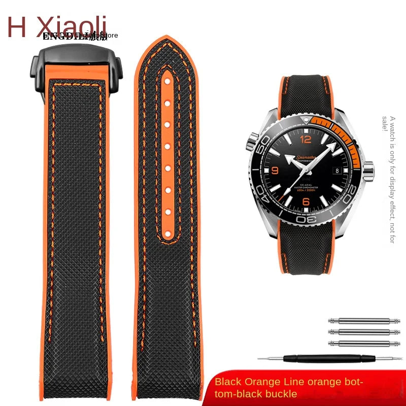 Bracelet à extrémité incurvée pour hommes, 8 couleurs, pour Omega Seamaster 300 Ocean Speedmaster 8900 Planet Ocean, 20m 22mm, tissu en Nylon et caoutchouc