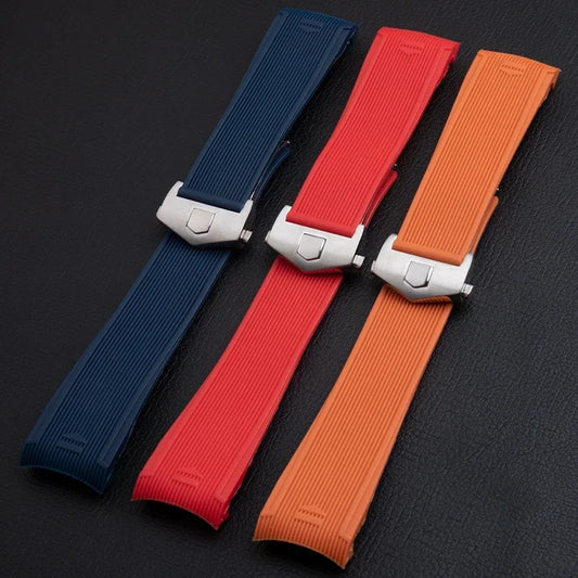 Bracelet de montre en caoutchouc naturel souple et fin de 24mm, extrémité incurvée, pour bracelet TAG, pour bracelet HEUER Grand Carrera Aquaracer