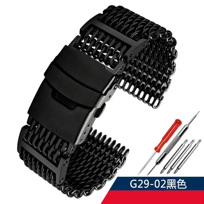 20/22/24mm Steel Dive Shark Mesh for Milanese Watch Bracelet Strap Band Weaving Double Snap Strap For Breitling Omega Seiko