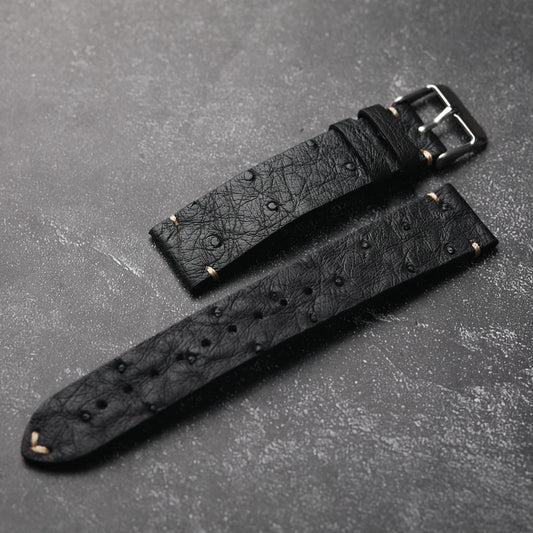 Cinturino per orologio in pelle di struzzo ultra sottile fatto a mano 18 19 20 21 22 MM Bracciale morbido nero da uomo Cinturino in pelle stile vintage